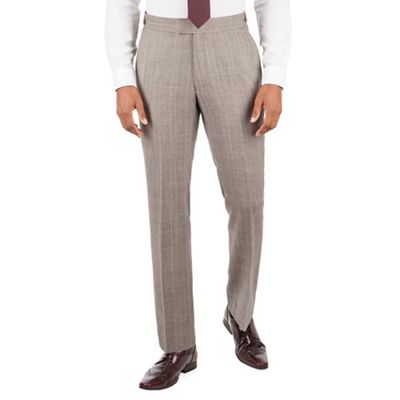 Hammond & Co. by Patrick Grant Oatmeal with orange check plain front tailored savile row suit trs